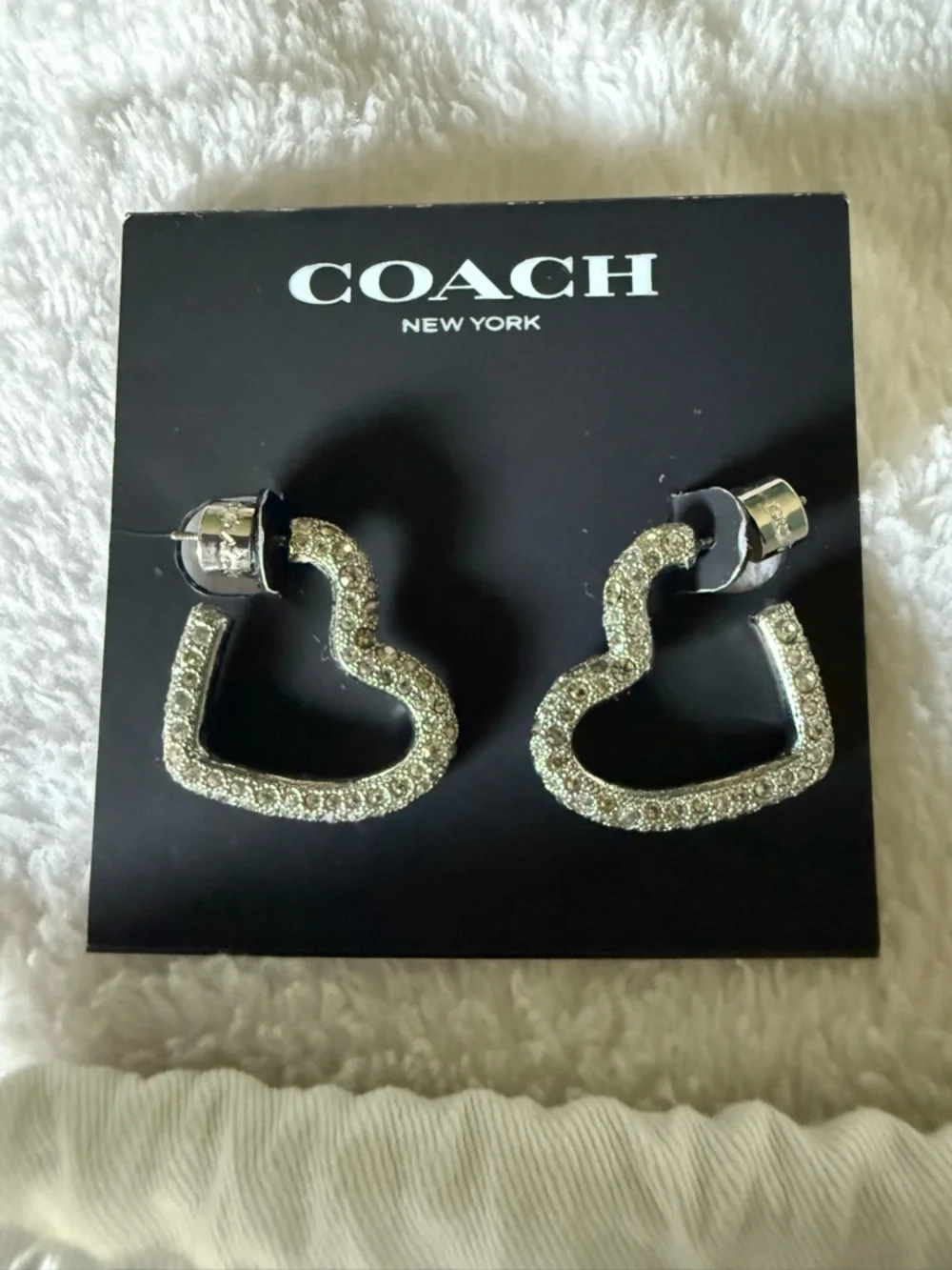COACH Crystal Heart Hoop Earrings - Silver - Picture 2 of 3